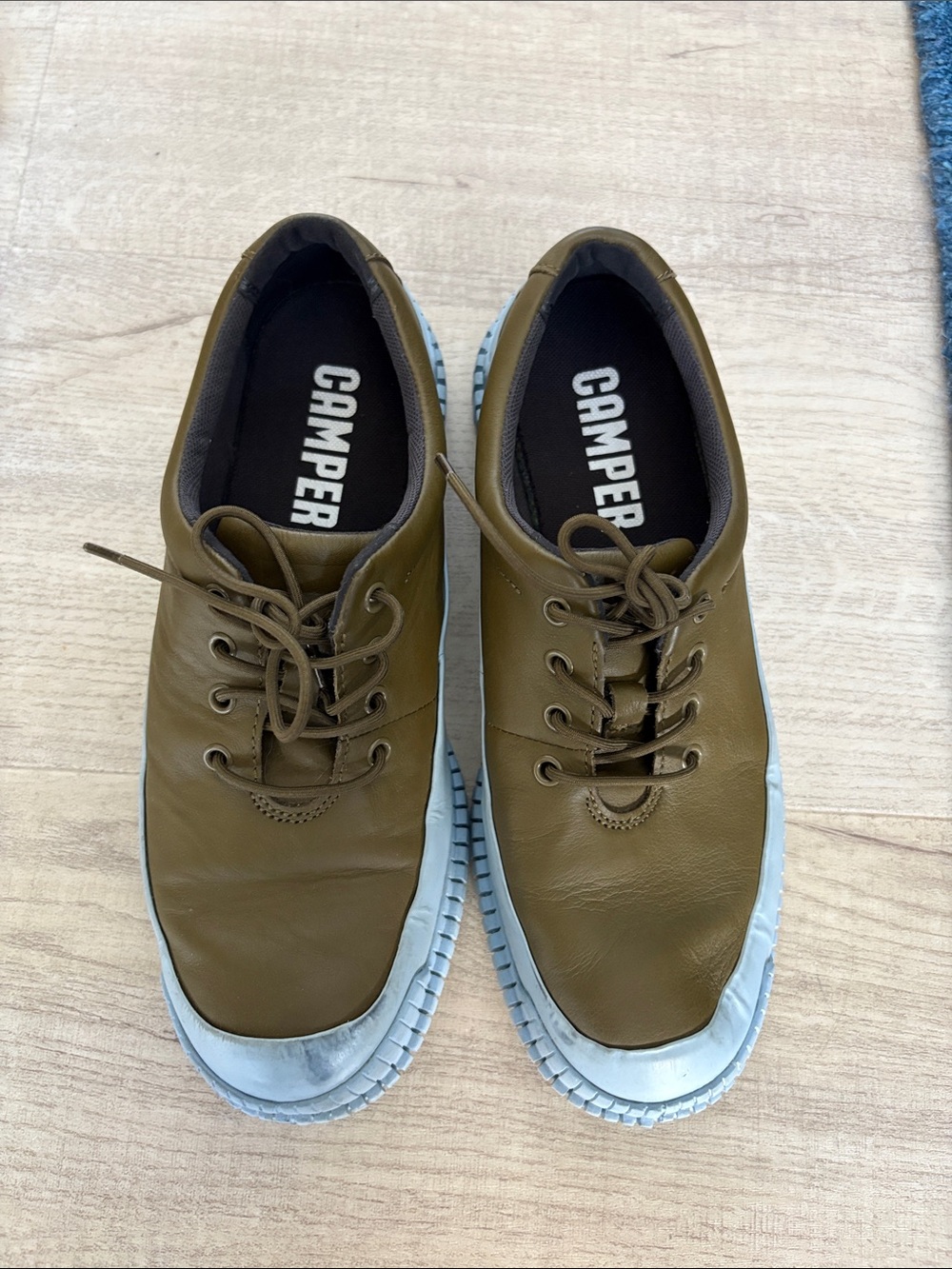 Camper Olive Green Leather Lace-Up Derbys